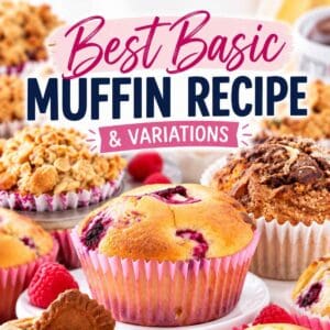Muffins with a text overlay of 'best basic muffin recipe'