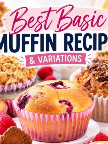 Muffins with a text overlay of 'best basic muffin recipe'