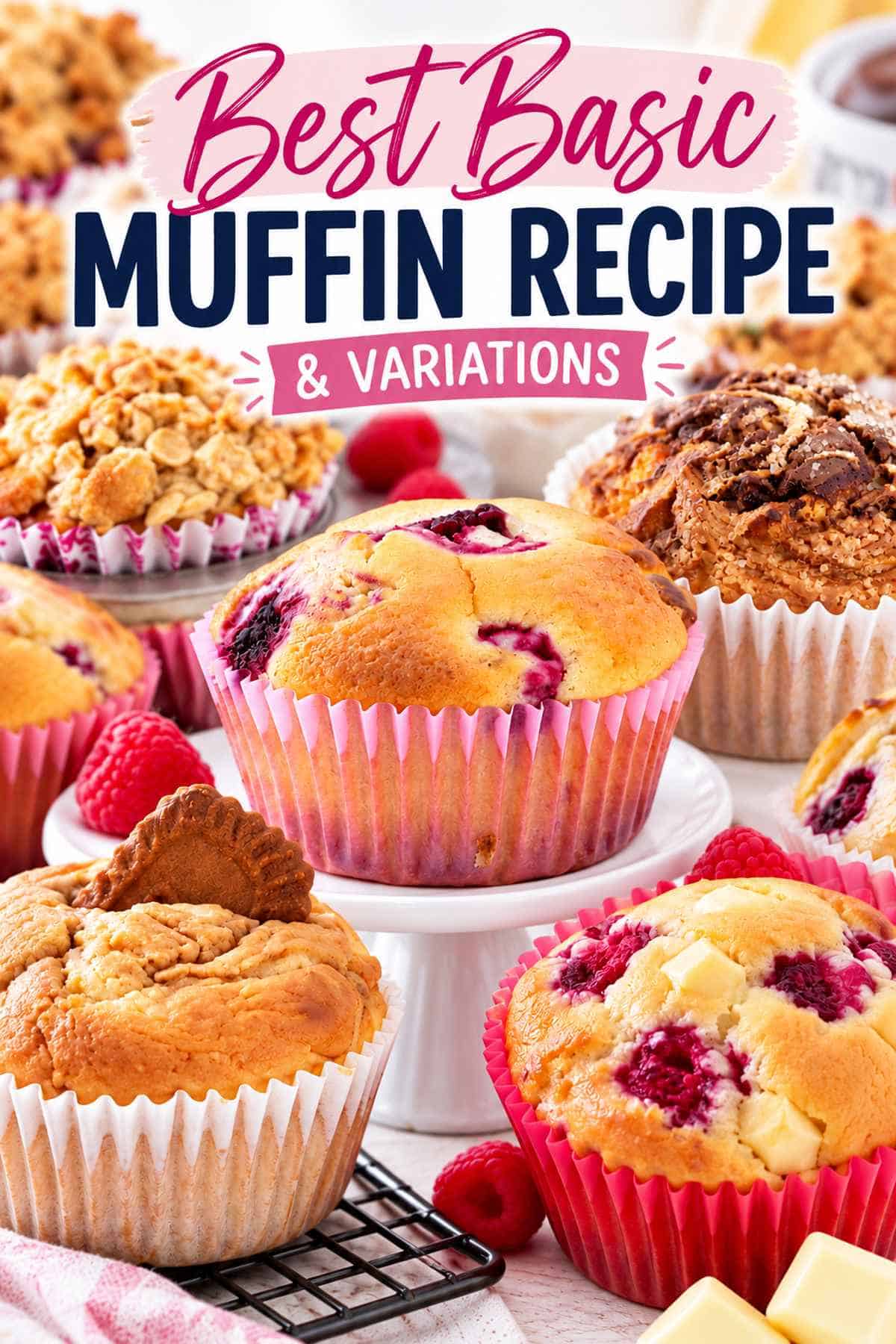 Muffins with the text overlay 'Best Basic Muffin Recipe'