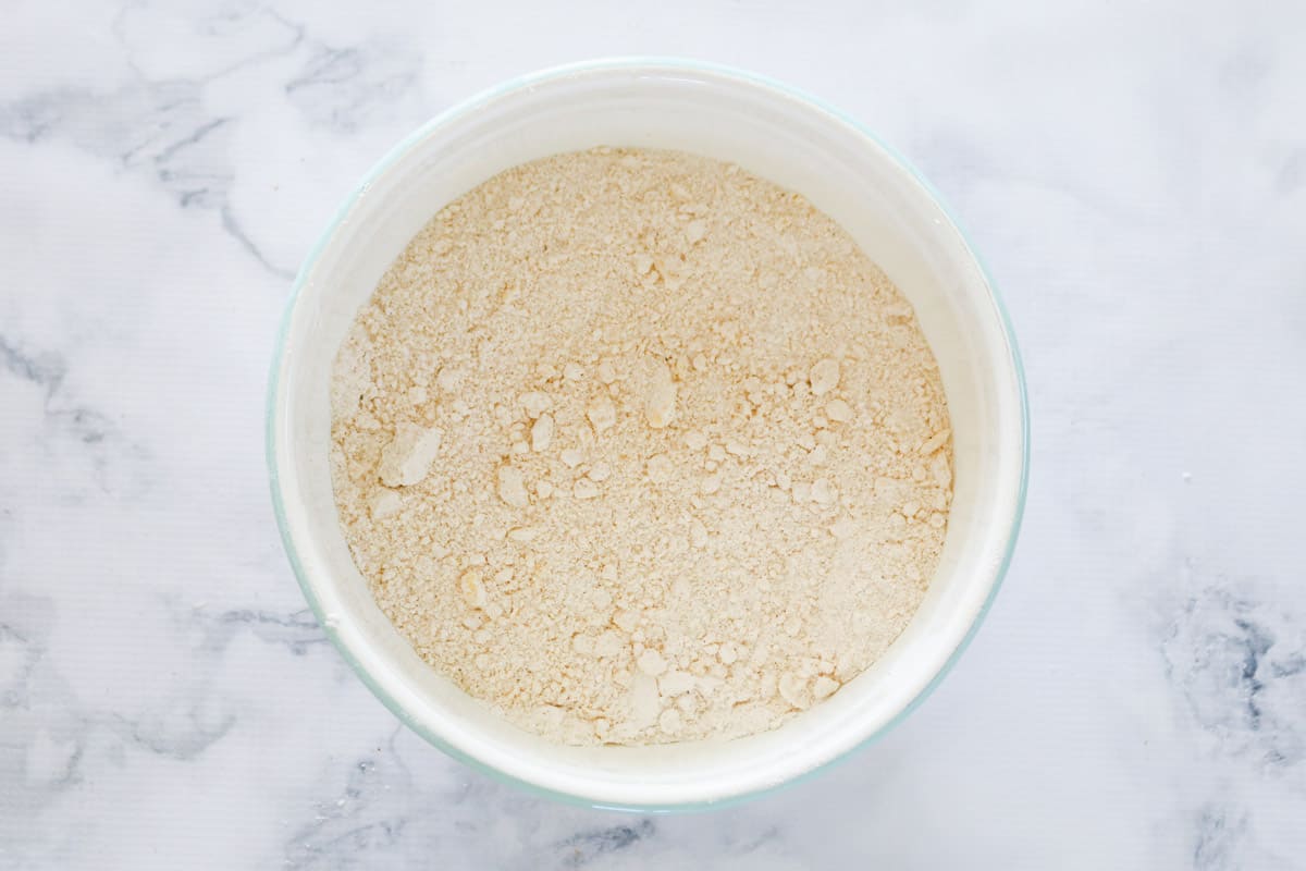 Flour crumb mixture in a bowl.