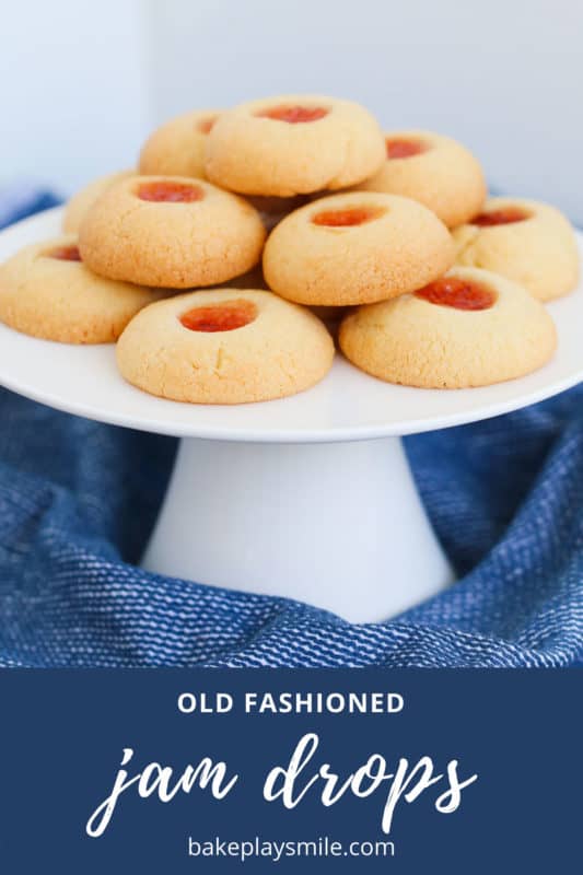 Our old fashioned jam drops are the most delicious melt-in-your mouth thumbprint cookies filled with sweet jam! Made from just 6 ingredients with less than 10 minutes preparation time! #jam #drops #cookies #biscuits #thumbprint #thermomix #conventional #lunchbox #snacks