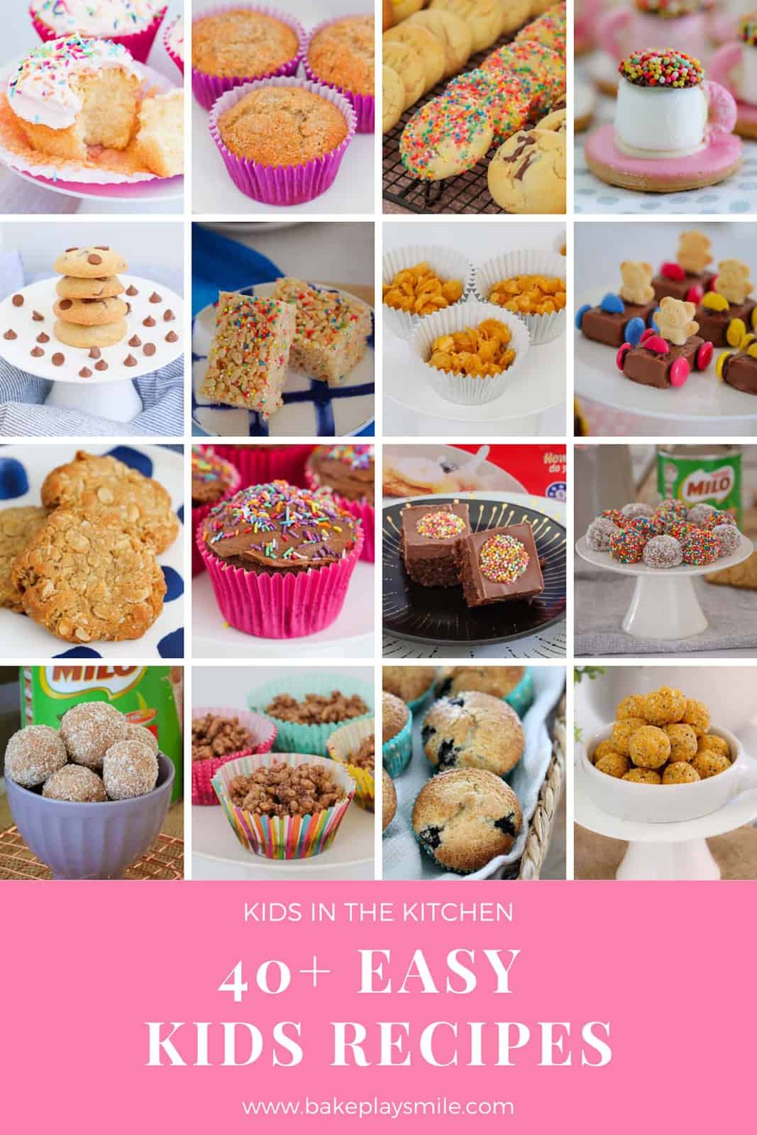 A collage of images of recipes that can be made by kids. 