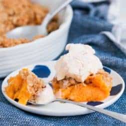 Our classic Peach Crumble is the perfect recipe for using up fresh or tinned peaches. The sweet crunchy crumble is even more delicious when served with cream or ice-cream!