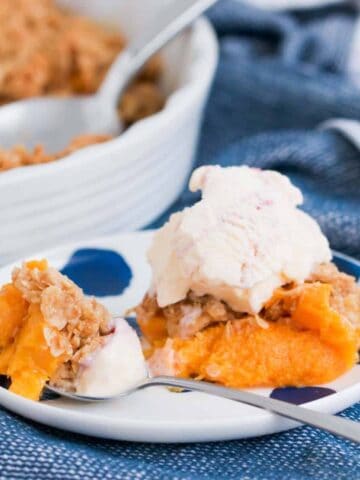 Our classic Peach Crumble is the perfect recipe for using up fresh or tinned peaches. The sweet crunchy crumble is even more delicious when served with cream or ice-cream!