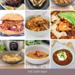 A collage of dinners that have been made using a slow cooker.