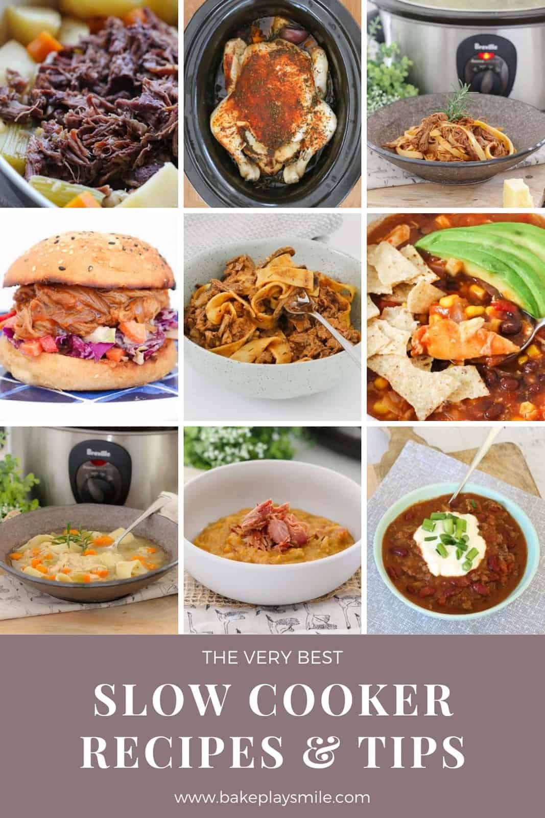 A collage of dinners that have been made using a slow cooker.