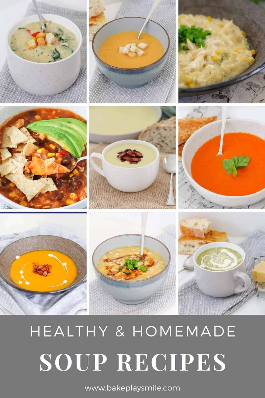 A collage of healthy homemade winter soup recipes.