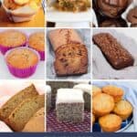 A collage of muffins, cakes and breads made using banana.