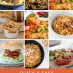 A collage of savoury dinner recipes for families.