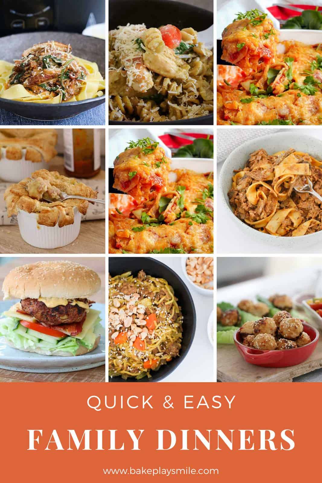 A collage of savoury dinner recipes for families. 
