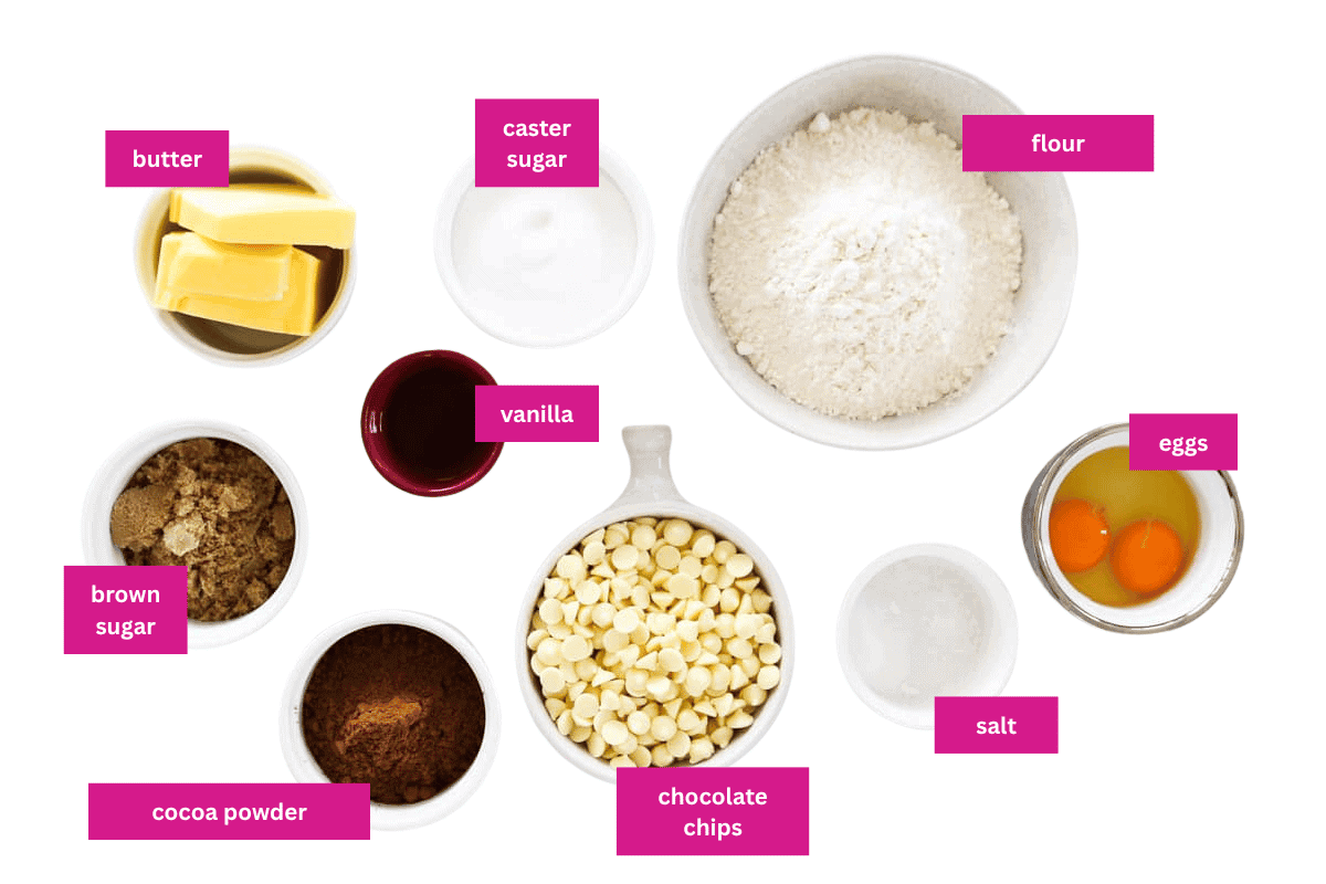 The ingredients for chocolate chip cookies.