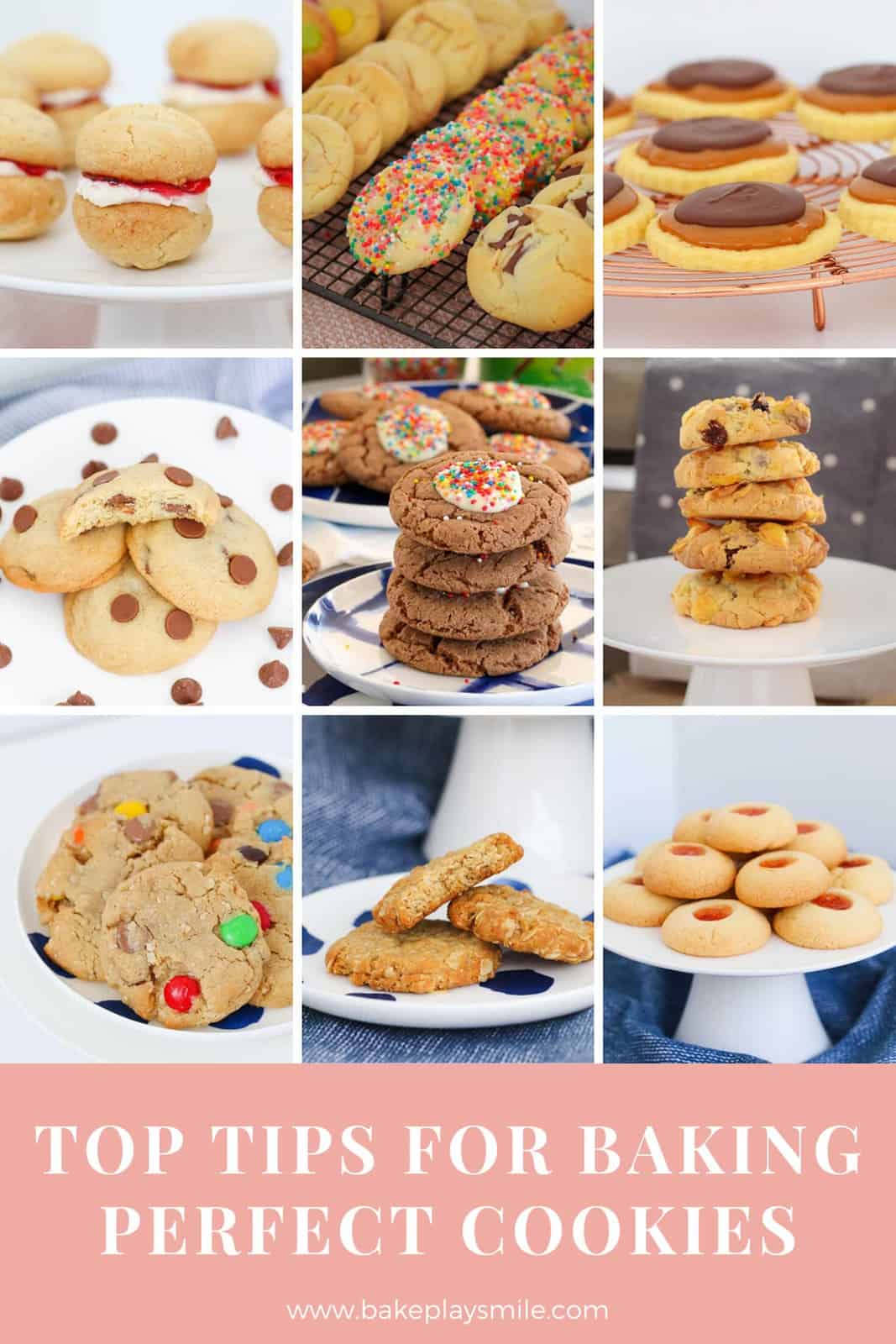 A collage of bright photos of different cookie recipes.