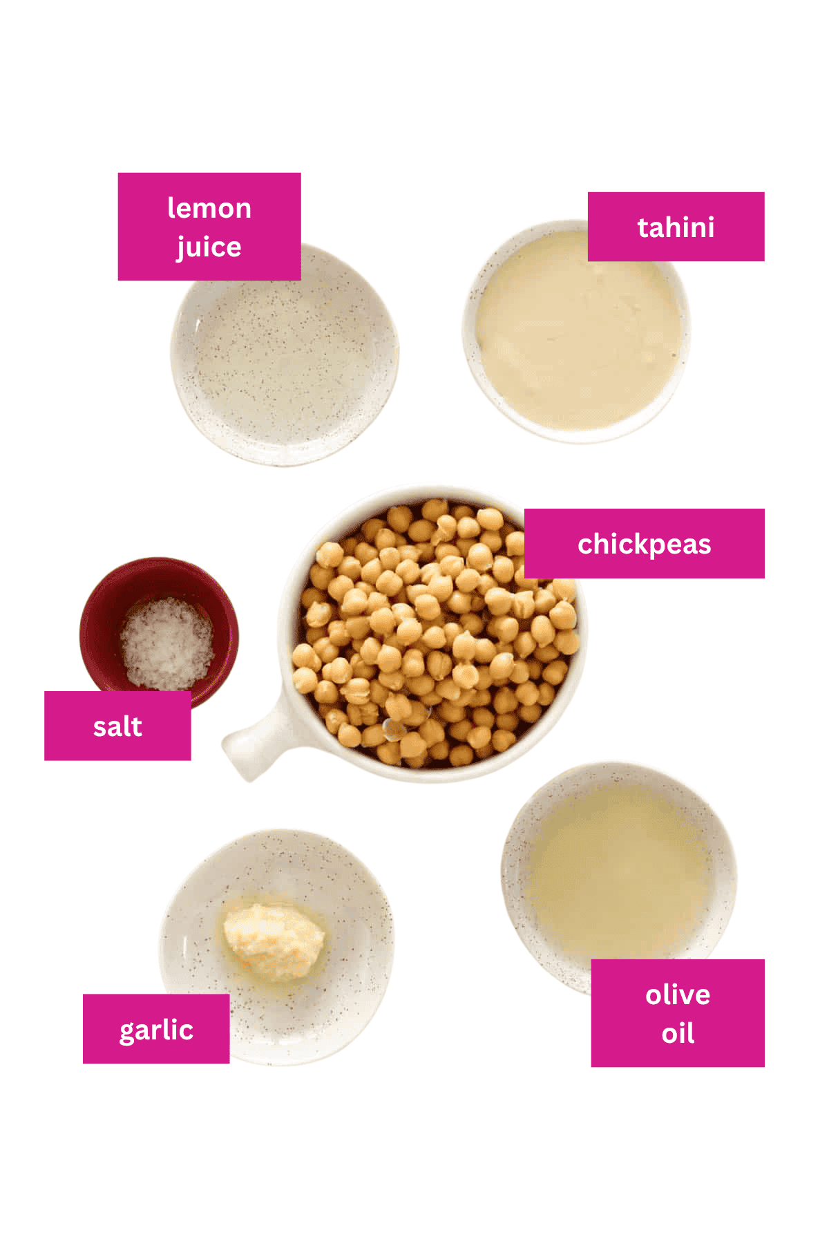 The ingredients for homemade hummus dip.
