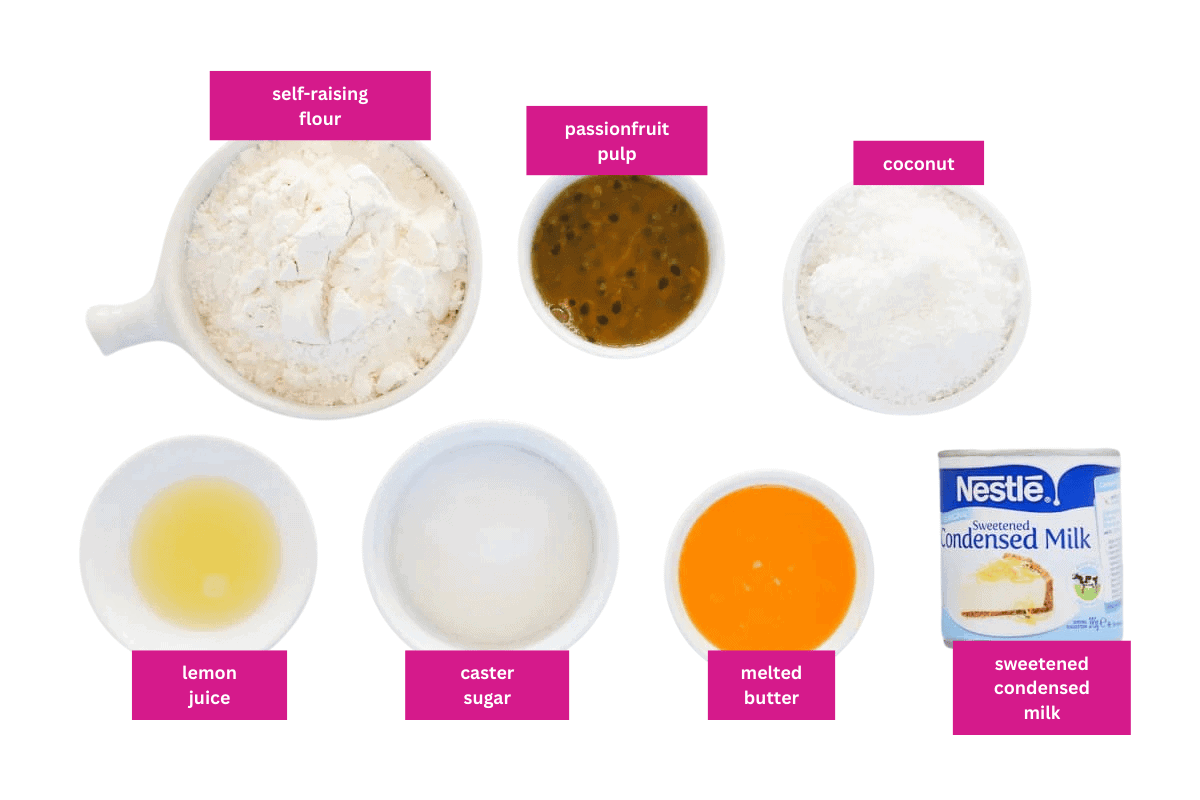 The ingredients for passionfruit slice.