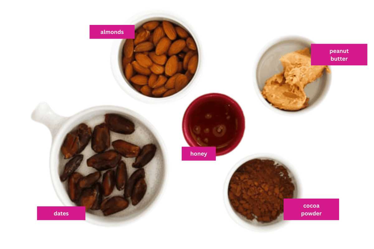 The ingredients for peanut butter bliss balls.