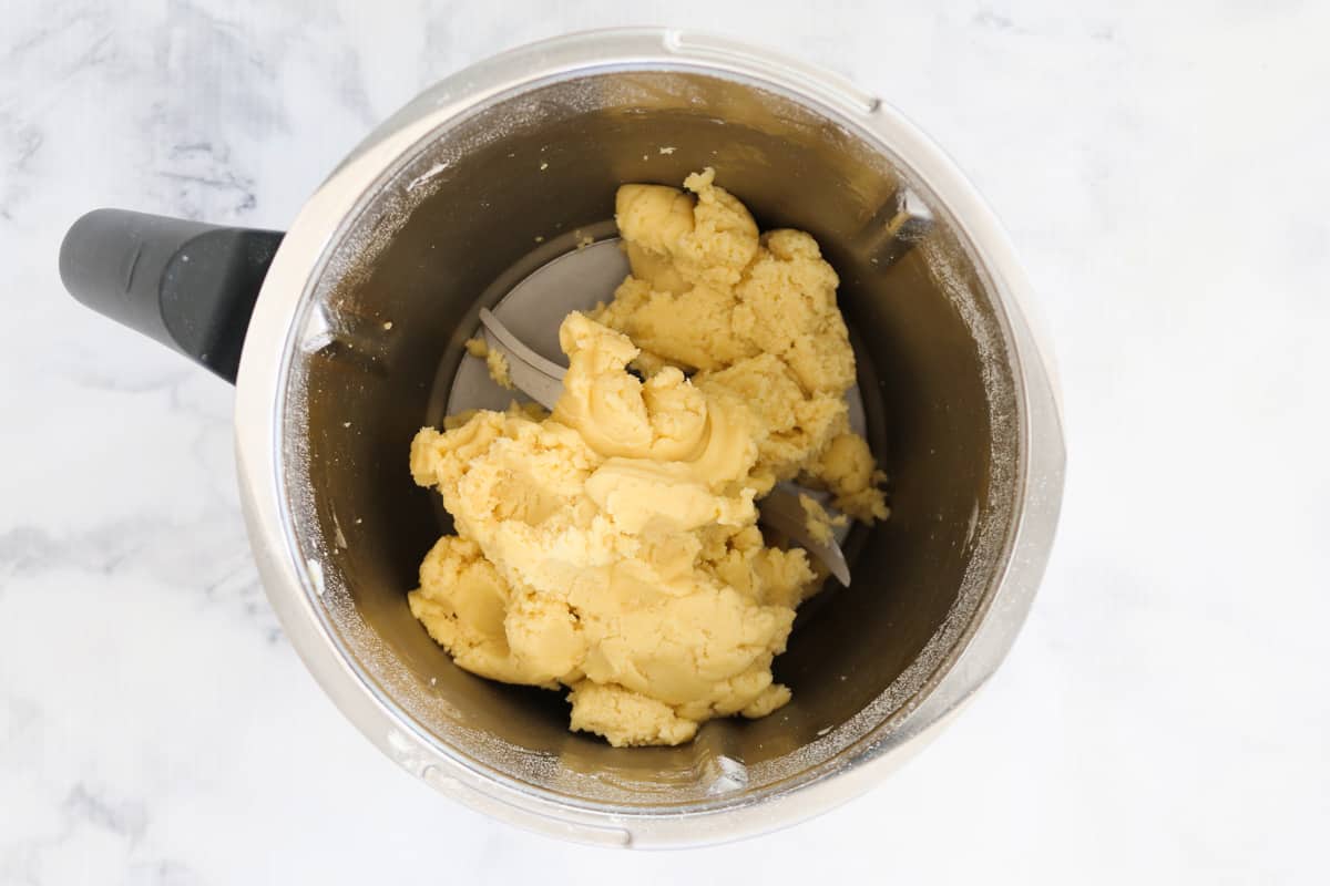 Pastry dough in a Thermomix bowl.