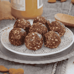 A plate of seven round bliss balls.