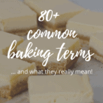 An image of a slice cut into pieces with the text overlay '80+ common baking terms and what they really mean'