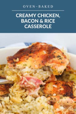 Creamy Oven Baked Chicken And Rice With Bacon - Bake Play Smile