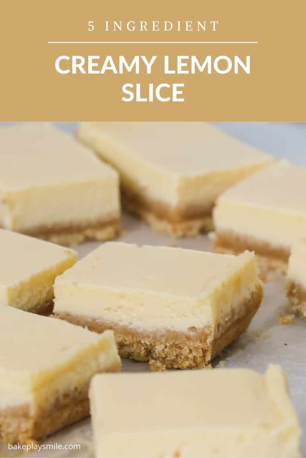 A creamy lemon slice with a biscuit base cut into squares