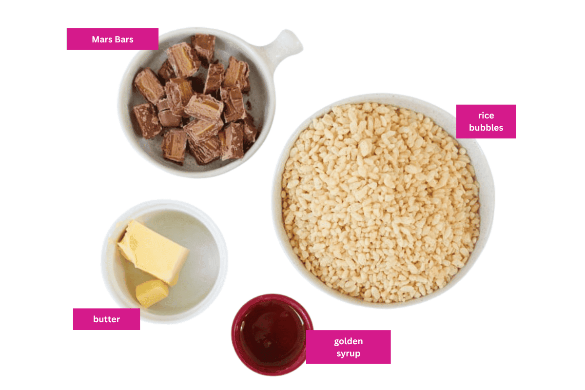 The ingredients for Mars Bar Slice.