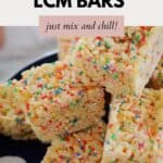 A pile of LCM Bars made with Rice Bubble and 100's and 1000's throughout.