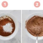 Sugar, cocoa and flour in a bowl.