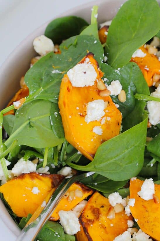 Roast Pumpkin Salad with Feta, Pine Nuts & Baby Spinach Bake Play Smile