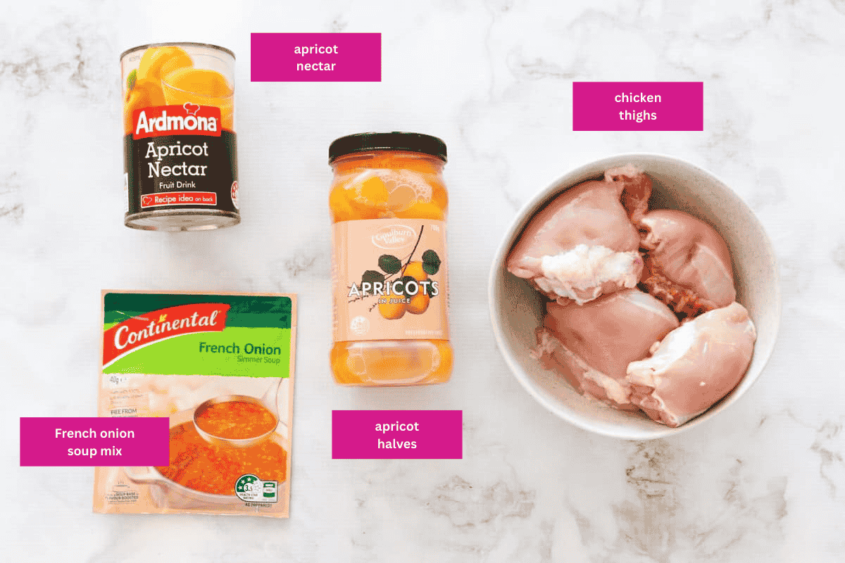 The ingredients for apricot chicken.