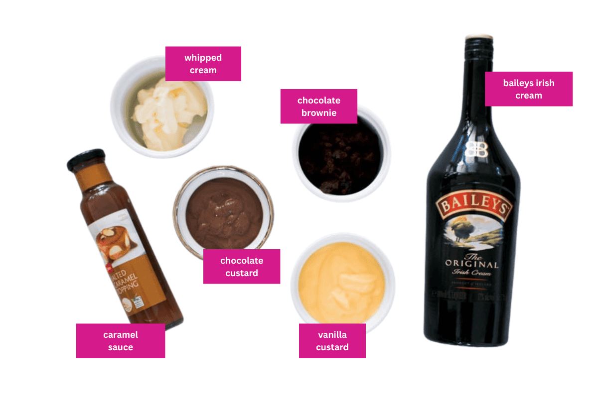The ingredients for a brownie, custard, Baileys trifle.