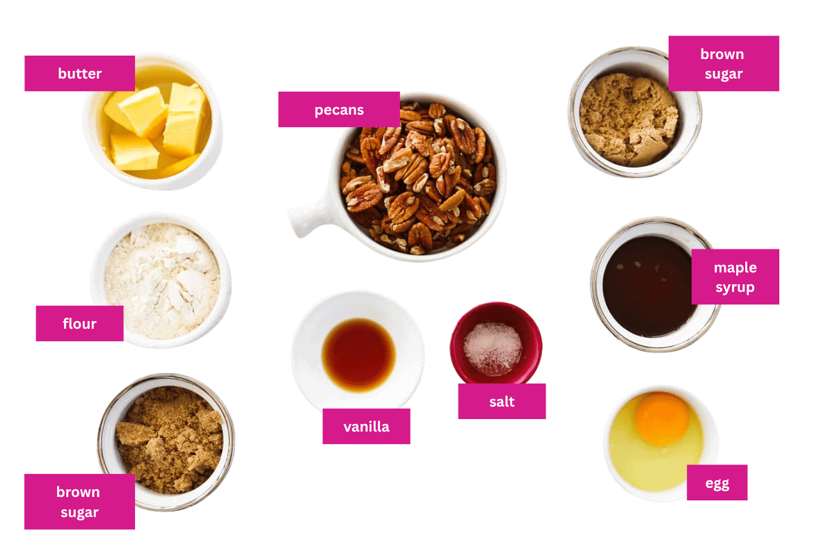 The ingredients for pecan pie slice.