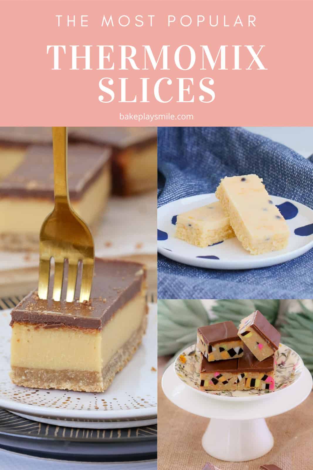 A collage of slices with the text overlay 'Thermomix Slices'