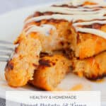 A Pinterest image of fritters with the text overlay Sweet Potato & Tuna Patties'