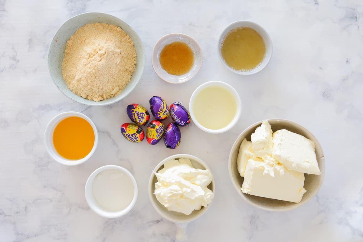 The ingredients for a Cadbury Creme Egg cheesecake.