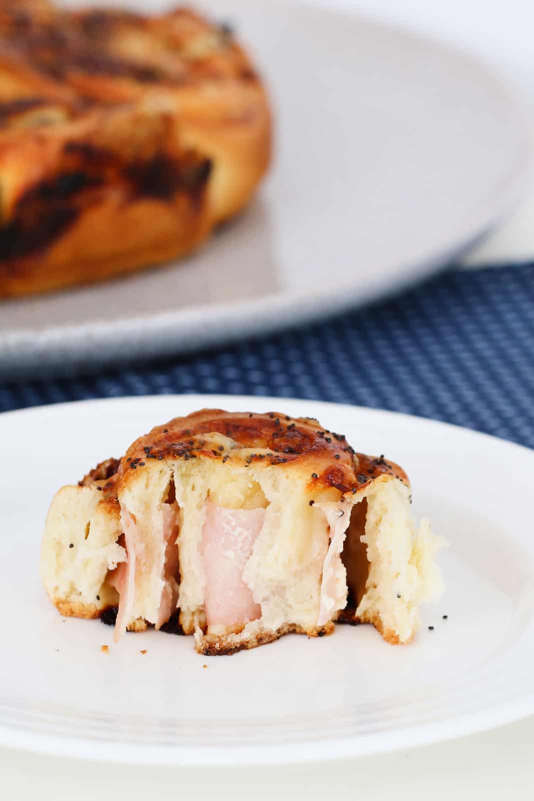 Ham, melted cheese and mayonnaise inside a homemade scroll.