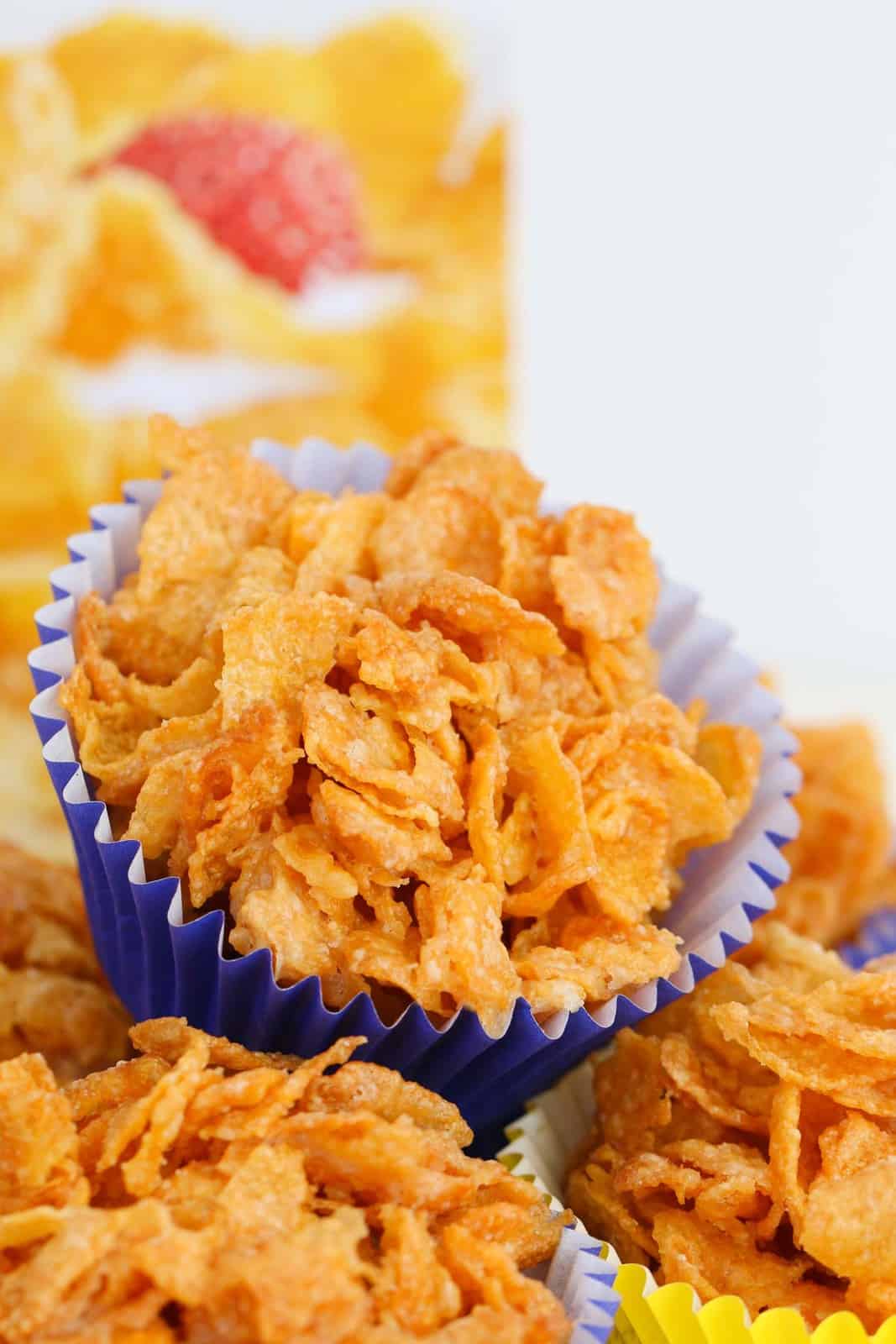 Close up of a Honey Joy in a blue paper case.