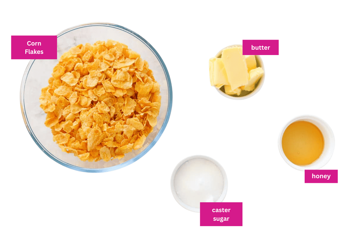 The ingredients for honey joys in bowls.