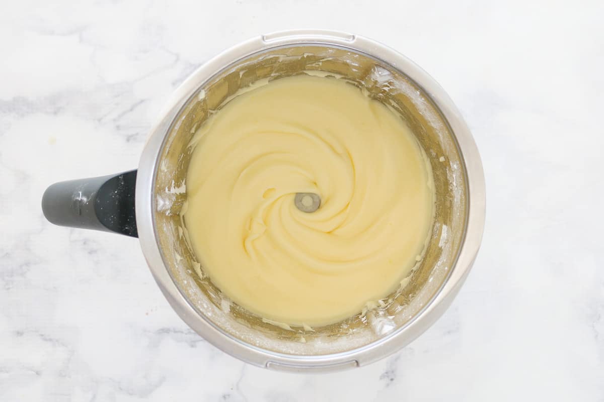 Cream cheese frosting mixed smooth in blender