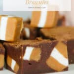 A Pinterest image with the text overlay 'Nutella & Caramel Brownies'.