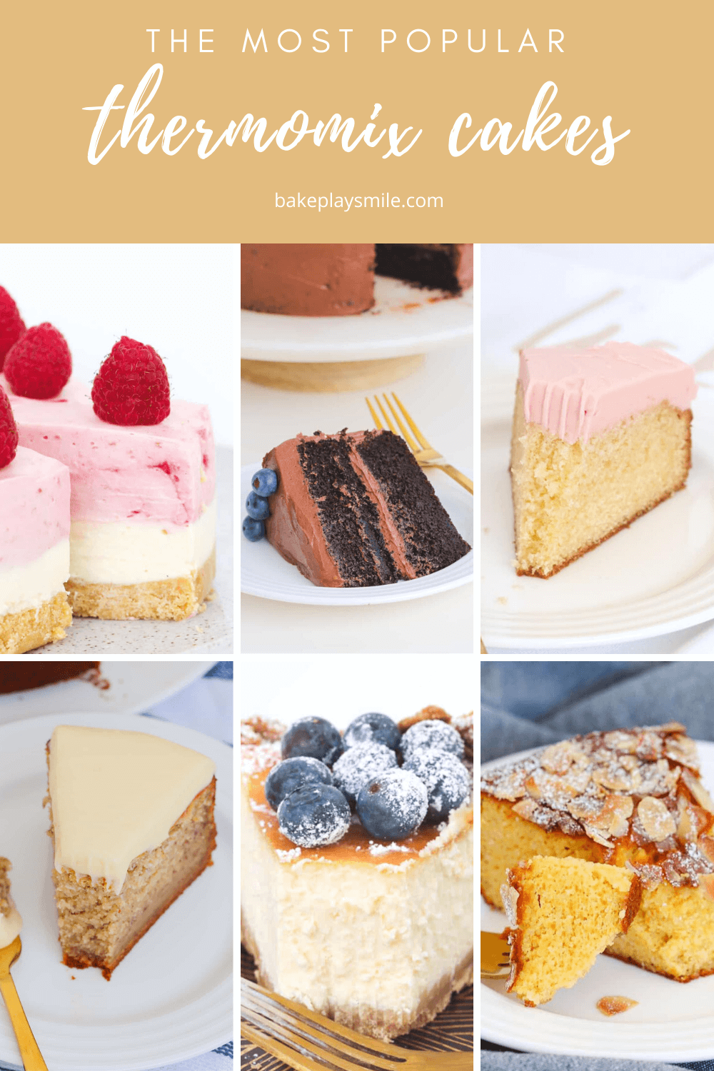 A collage of cakes made in a Thermomix kitchen machine.