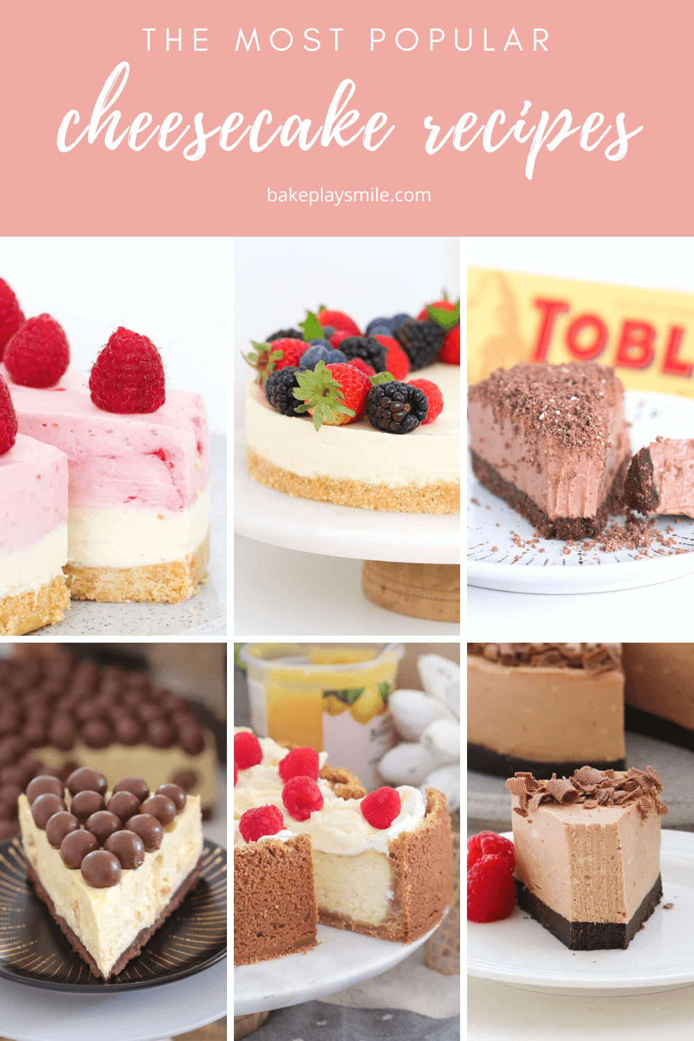 A Pinterest collage showing images of cheesecakes.