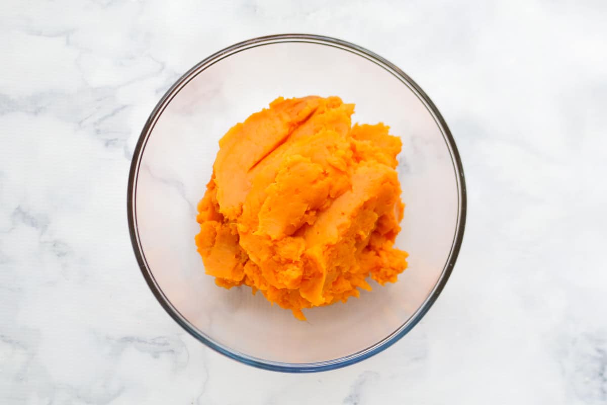 Mashed sweet potato in a bowl