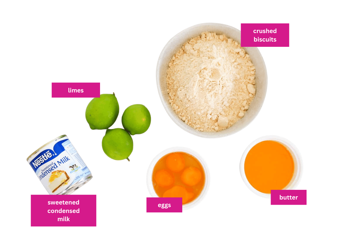 The ingredients for a homemade key lime pie.