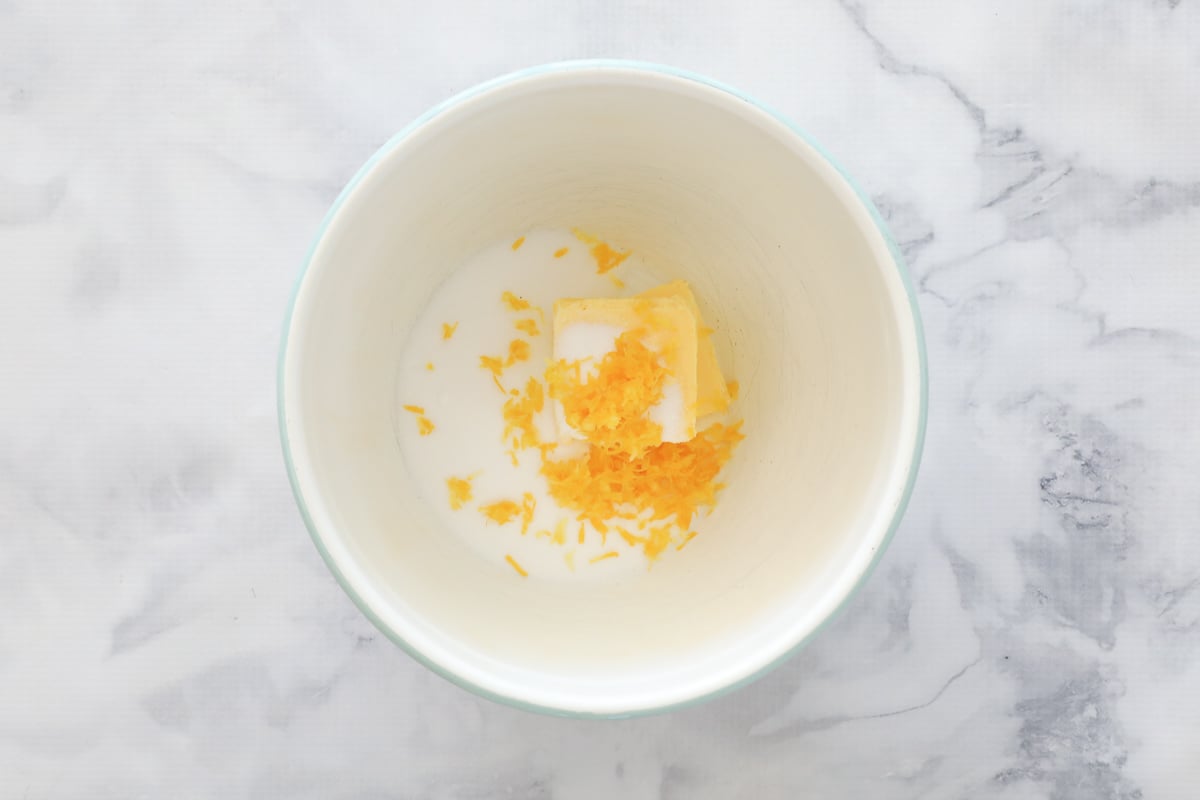 Butter, sugar and lemon zest in a mixing bowl