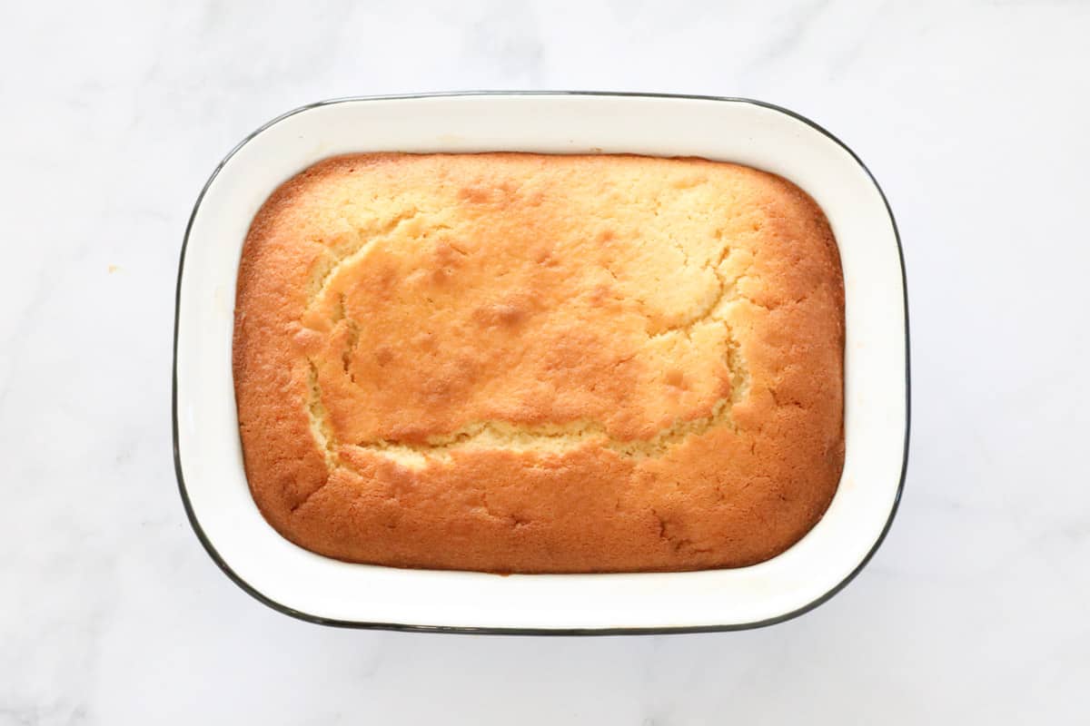 Golden baked sponge pudding.