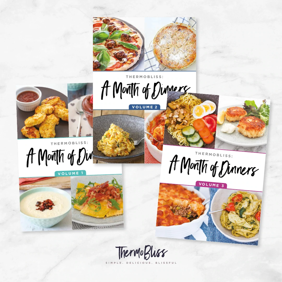A collection of 3 Thermomix dinners cookbooks.