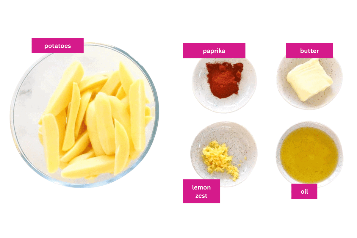 The ingredients for crunchy potato wedges.