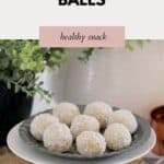 A plate of lemon bliss balls coated in desiccated coconut.