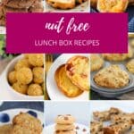 A collage of nut free lunch box recipes.