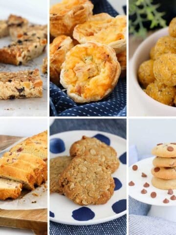 A collage of nut free lunch box recipes.